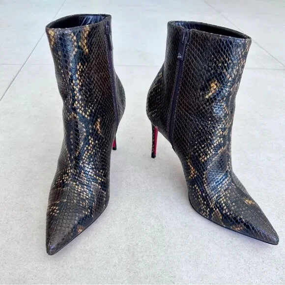 CHRISTIAN LOUBOUTIN So Kate Leather Snake Embossed Dark Brown Boots 85 EU 38 US8 - Picture 5 of 15